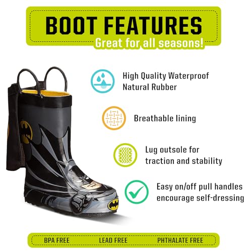 Western Chief Boys Waterproof Printed Rain Boot with Easy Pull on Handles - Batman Everlasting, 11 M US Little Kid - Image 2