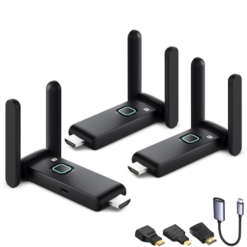 Pofan Wireless HDMI Transmitter and 2 receivers, Plug and Play.2.4/5.8GHz Dual Monitor hdmiwireless Splitter.Portable Streaming TV Extender165FT/50M, from laptops, TV Boxes，DSLR Camera to Multiple displays - Image 1