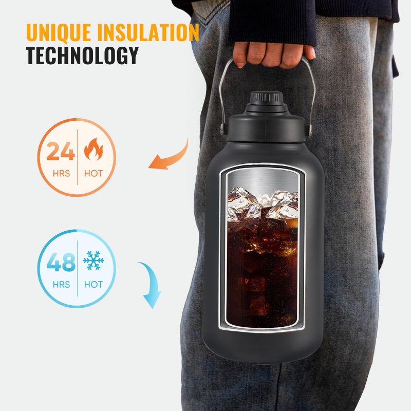 Kerilyn 128oz Insulated Water Bottle With Wide Mouth  One Gallon Stainless Steel Double Vacuum Water Bottle For Hot & Cold Drinks  Big Water Jug With Handle For Sports  Travel  Black - Image 4