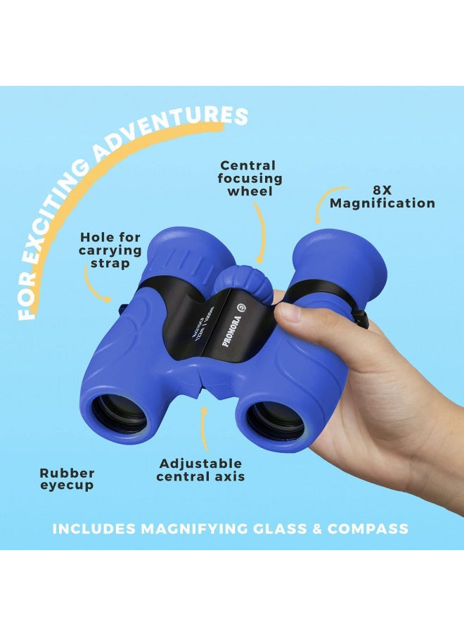 Promora Binoculars for Kids for Toddler - for Little Boys and Girls Extensive Set Incl. Magnifying Glass & Compass Powerful Magnification 8X21 3 to 12 Year Old Kids  - Image 2
