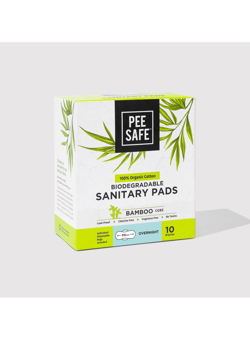 PEE SAFE PeeSafe 100% Organic Cotton Sanitary Pads, Biodegradable Bamboo Core, Super Absorbent & Leak-proof, Fragrance Free, Overnight - 10 Pads - Image 2