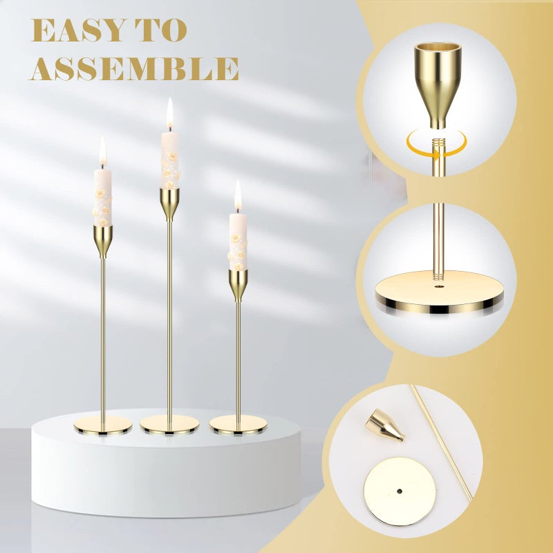 Potchen Potchen 27 Pack Candles Holder  9 Sets Taper Candlestick Holders Fit 0.75 Inch Thick Pillar Candles  Long Candle Sticks Holder Centerpiece Decor for Home  Wedding  Dinning  Party  Anniversary (Gold)  - Image 3