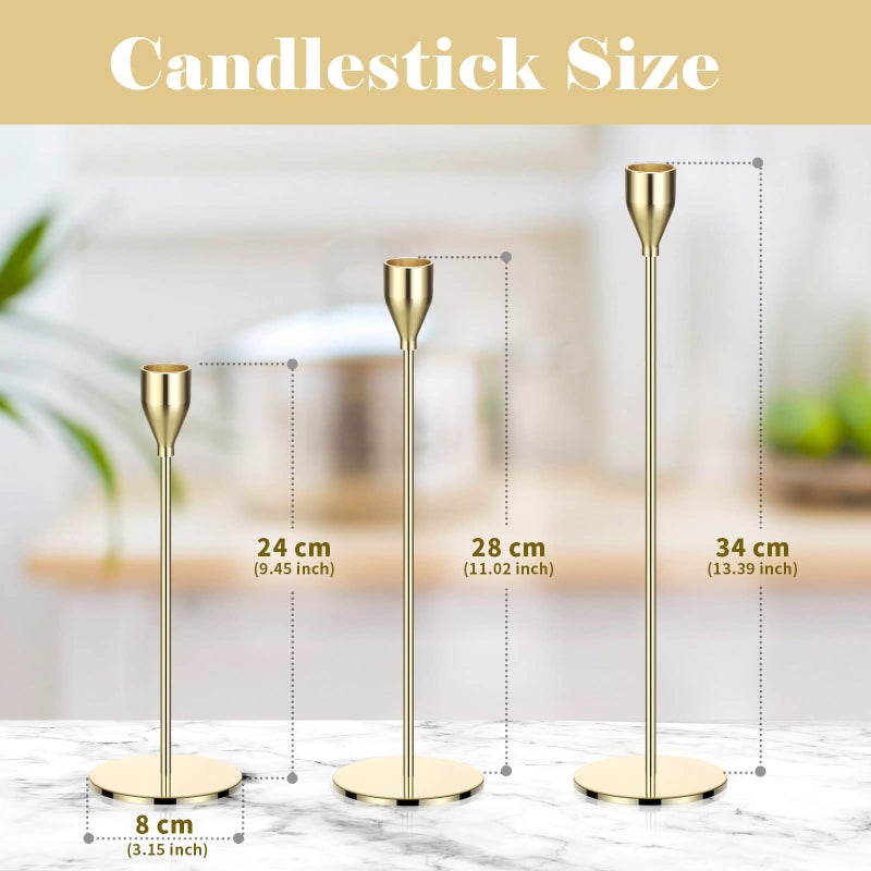 Potchen Potchen 27 Pack Candles Holder  9 Sets Taper Candlestick Holders Fit 0.75 Inch Thick Pillar Candles  Long Candle Sticks Holder Centerpiece Decor for Home  Wedding  Dinning  Party  Anniversary (Gold)  - Image 2
