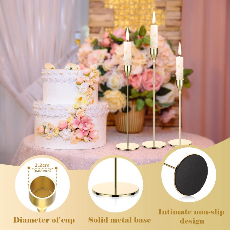 Potchen Potchen 27 Pack Candles Holder  9 Sets Taper Candlestick Holders Fit 0.75 Inch Thick Pillar Candles  Long Candle Sticks Holder Centerpiece Decor for Home  Wedding  Dinning  Party  Anniversary (Gold)  - Image 4