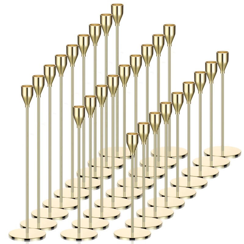 Potchen Potchen 27 Pack Candles Holder  9 Sets Taper Candlestick Holders Fit 0.75 Inch Thick Pillar Candles  Long Candle Sticks Holder Centerpiece Decor for Home  Wedding  Dinning  Party  Anniversary (Gold)  - Image 1