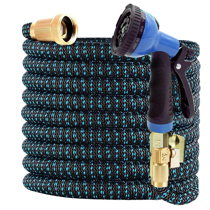JB XpandaHose 75ft Expandable Garden Hose with Holder Heavy Duty Superior Strength 3750D 4 Layer Latex Core Extra Strong Brass Connectors and 10 Spray Nozzle wStorage Bag Blue 75