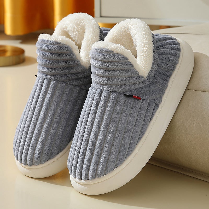 Cross-Border Popular Bag-Heeled Cotton Shoes with Velvet in Winter, Thick-Soled Confinement Shoes for Women, Indoor Home Warm Cotton Shoes for Men - Image 1