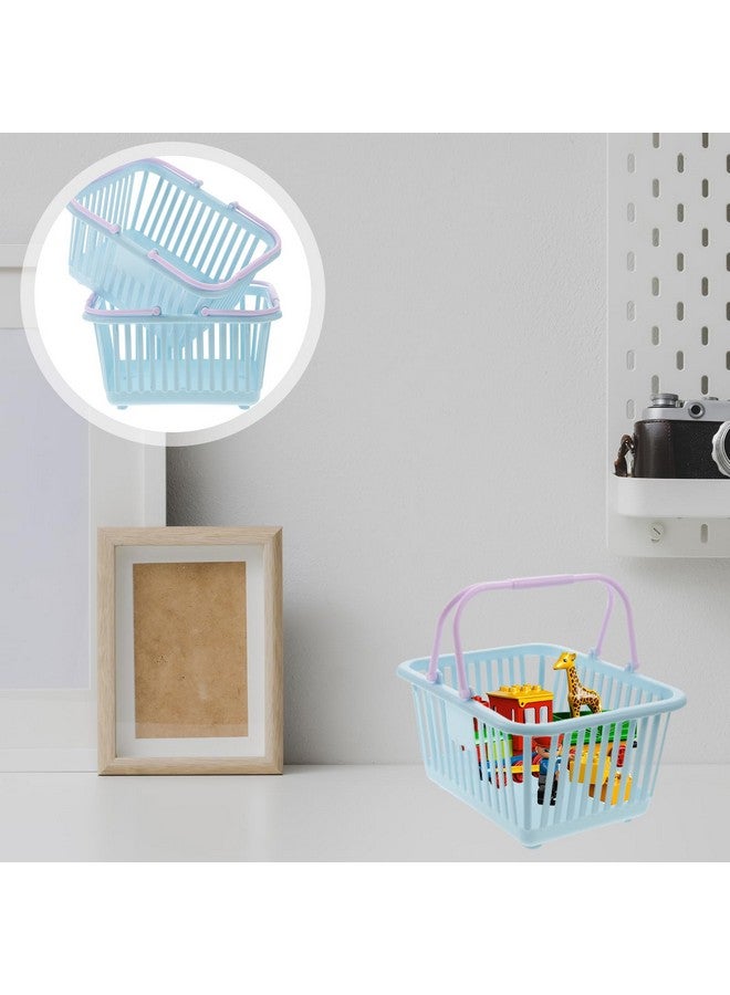 Toddmomy 3Pcs Sky-Blue Small Plastic Storage Baskets with Handles for Organizing Toys Groceries and More - Versatile Desktop Sundries Basket Set - Image 3