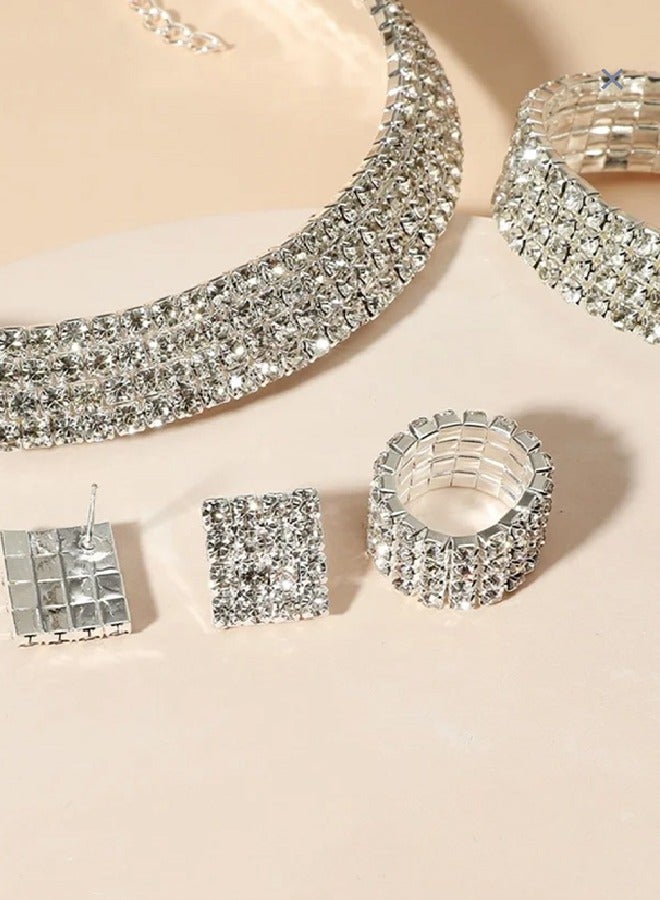 4-Piece Set of Jewelry Diamond Necklace Earrings Ring Bracelet European Style Elegant and Noble Jewelry Gift - Image 5