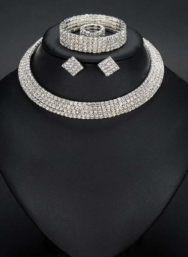 4-Piece Set of Jewelry Diamond Necklace Earrings Ring Bracelet European Style Elegant and Noble Jewelry Gift - Image 2