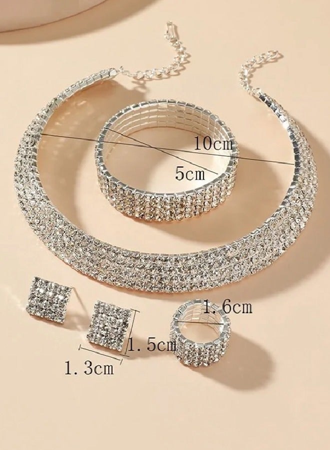 4-Piece Set of Jewelry Diamond Necklace Earrings Ring Bracelet European Style Elegant and Noble Jewelry Gift - Image 4