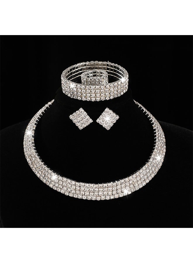 4-Piece Set of Jewelry Diamond Necklace Earrings Ring Bracelet European Style Elegant and Noble Jewelry Gift - Image 3
