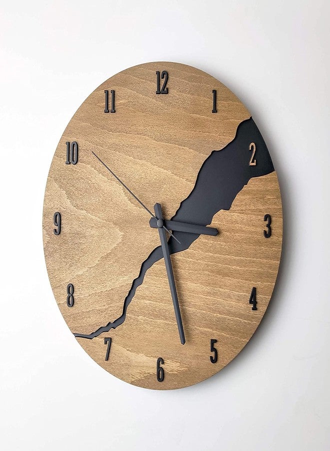 NABSTER River Roman Numeral Decorative Modern Wall Clock with Numbers Made with Russian Birch Wood, Modern Design for Gifting, Office, Home, Living Room Decor (12 inch) (Brown-Black) - Image 1