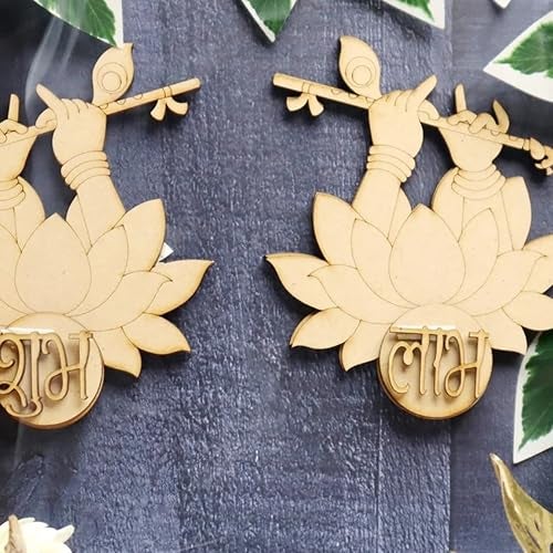 Cliths DIY Murali Manohar Shubh Labh Sohn Diwali Decor Craft Item - Pair of 6, Unfinished Wooden Craft, Krishna Design, 5 x 4.1 Inches, Pine MDF for Festive Home Decorations - Image 4