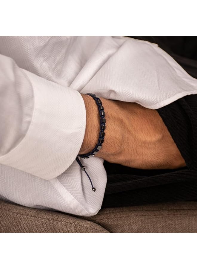 إيروريكس سوار أوداي مصنوع يدويًا من حجر الهيماتيت الطبيعي بخيوط زرقاء وسوداء - Image 3