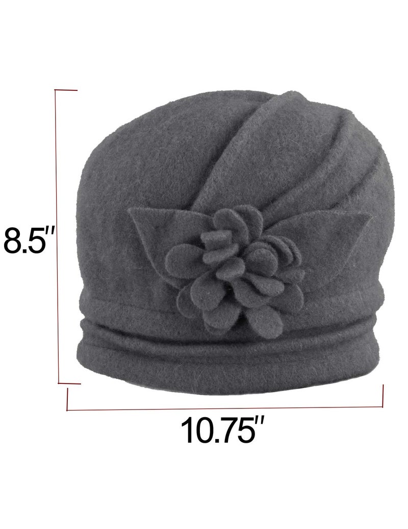 Dahlia Women's Winter Hat - Wool Cloche/Bucket Hat, Slouch, Flower, Tan - Image 5