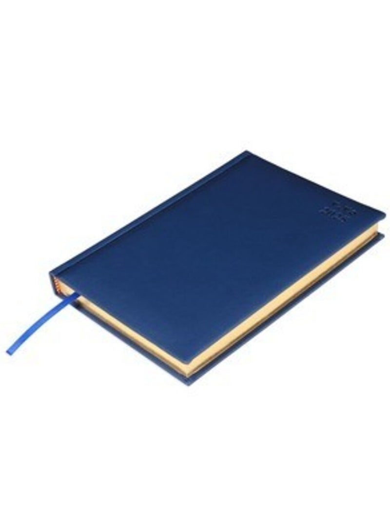 FIS® 2025 Golden A5 Diary, Italian PU Materials, 1 Side Padded Cover, Gold Gilded Edges, Size A5(148x210mm) Arabic/English, 70gsm Italian Ivory Paper, Blue Color-FSDI20AEG25BL