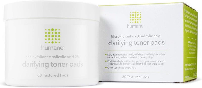 Humane Clarifying Toner Pads for Face  2 BHA Liquid Salicylic Acid  Pore Minimizer and Facial Exfoliator  Gentle for All Skin Types  Removes Excess Oil Dead Skin Cells and Grime  4 Ounce