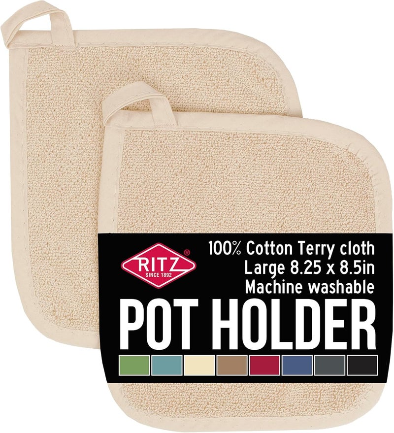 Ritz Terry Potholder & Hot Pad: Unparalleled Heat Resistant, Durable 100% Cotton – Ergonomically Designed for Optimal Grip – Easy-Care Machine Washable, Perfect for Your Kitchen – Latte, 2-Pk - Image 1