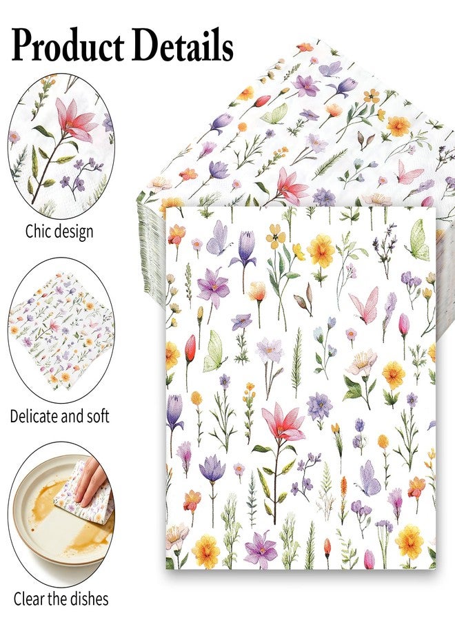 Luktastic Wildflower Napkins, 100Pcs Floral Paper Napkins Disposable, 6.5x6.5 Inches Colorful Flower Butterfly Cocktail Napkin For Easter Spring Summer Picnic Wedding Baby Shower Birthday Tea Party Decorations - Image 3