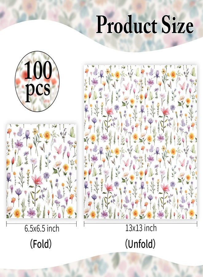 Luktastic Wildflower Napkins, 100Pcs Floral Paper Napkins Disposable, 6.5x6.5 Inches Colorful Flower Butterfly Cocktail Napkin For Easter Spring Summer Picnic Wedding Baby Shower Birthday Tea Party Decorations - Image 2
