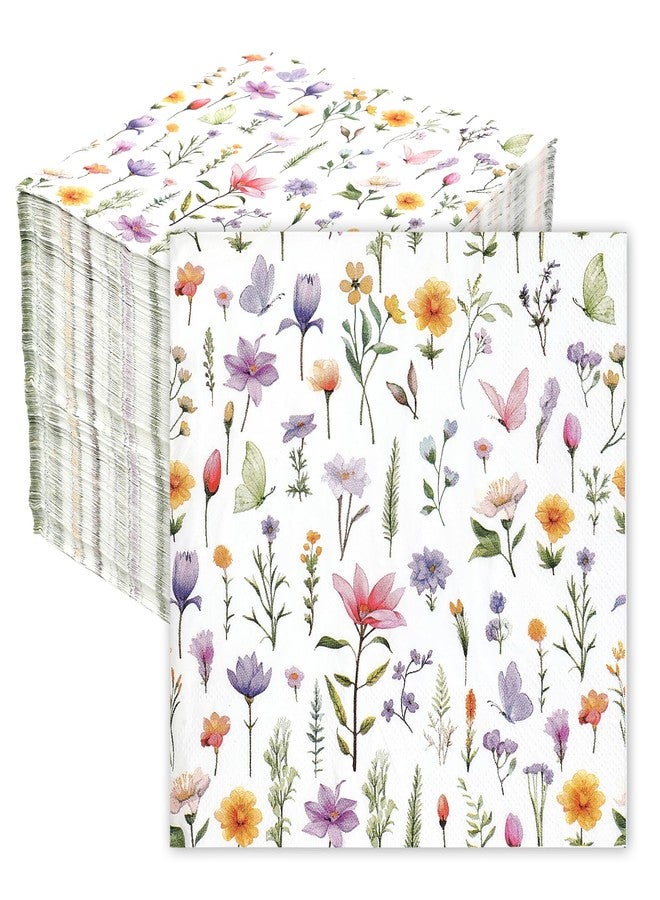 Luktastic Wildflower Napkins, 100Pcs Floral Paper Napkins Disposable, 6.5x6.5 Inches Colorful Flower Butterfly Cocktail Napkin For Easter Spring Summer Picnic Wedding Baby Shower Birthday Tea Party Decorations - Image 1