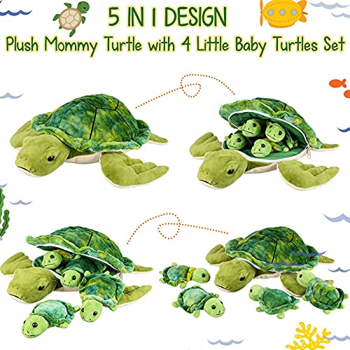 Aoriher 5 Piece Plush Sea Turtle Set - 12 Inch Mom with 4 Little Turtles, Soft Plush Stuffed Animal Toys for Birthday Party Favors, Easter, Christmas - Image 3