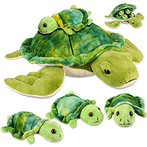 Aoriher 5 Piece Plush Sea Turtle Set - 12 Inch Mom with 4 Little Turtles, Soft Plush Stuffed Animal Toys for Birthday Party Favors, Easter, Christmas - Image 1