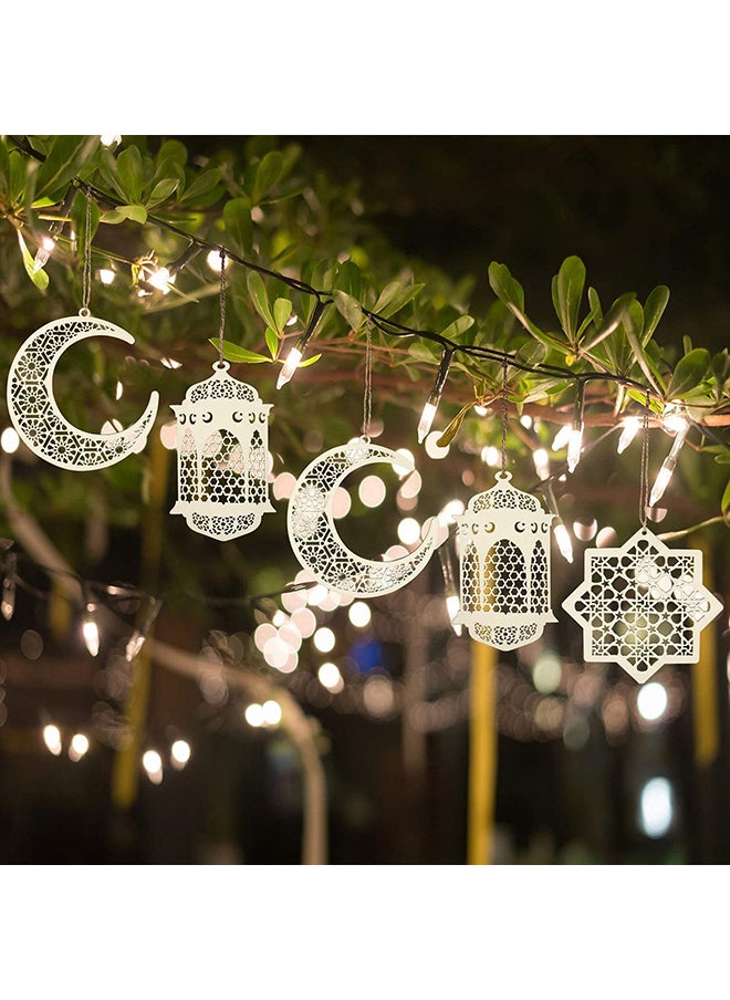 O Ozone (3PC SET) Ramadan Kareem Wooden Ornaments Pendant Decoration Moon Lantern Light Mubarak Eid Hanging Ornament for Ramadan Mubarak Eid Decorations  - Image 2