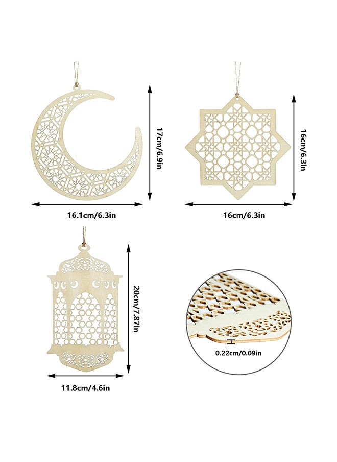 O Ozone (3PC SET) Ramadan Kareem Wooden Ornaments Pendant Decoration Moon Lantern Light Mubarak Eid Hanging Ornament for Ramadan Mubarak Eid Decorations  - Image 5
