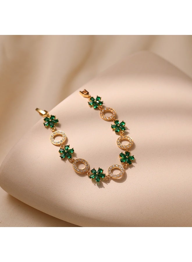 نوريش سوار من الكريستال الزجاجي الأخضر على شكل زهرة، سلسلة دائرية عتيقة، مجوهرات يد فاخرة وخفيفة للنساء - Image 4