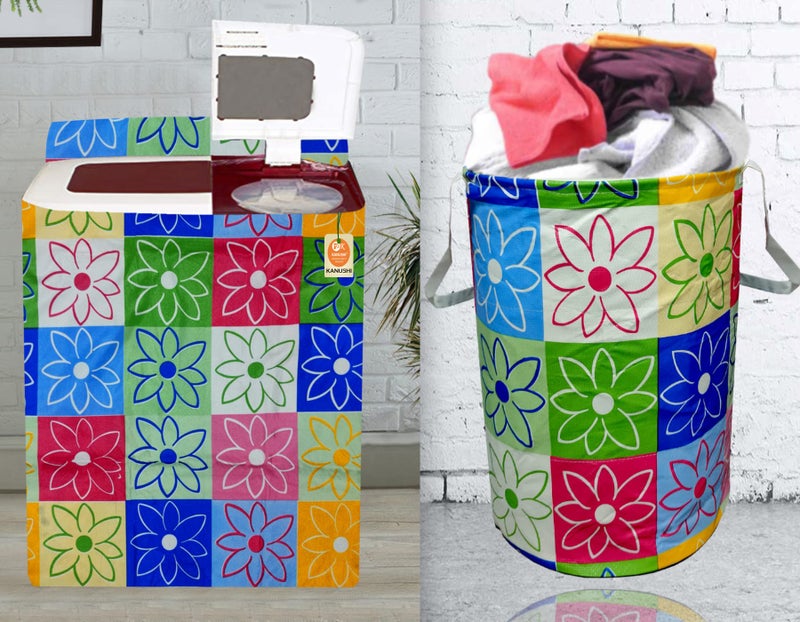 KANUSHI Industries® 100% Waterproof & Dustproof Top Load Semi Automatic Washing Machine Cover (Suitable for 6 Kg, 6.5 kg, 7 kg, 7.5 kg)+ 1 Pc Designer Laundry Bag(VAR-Washing-SEMI+LB-NW-NEW-06) - Image 1