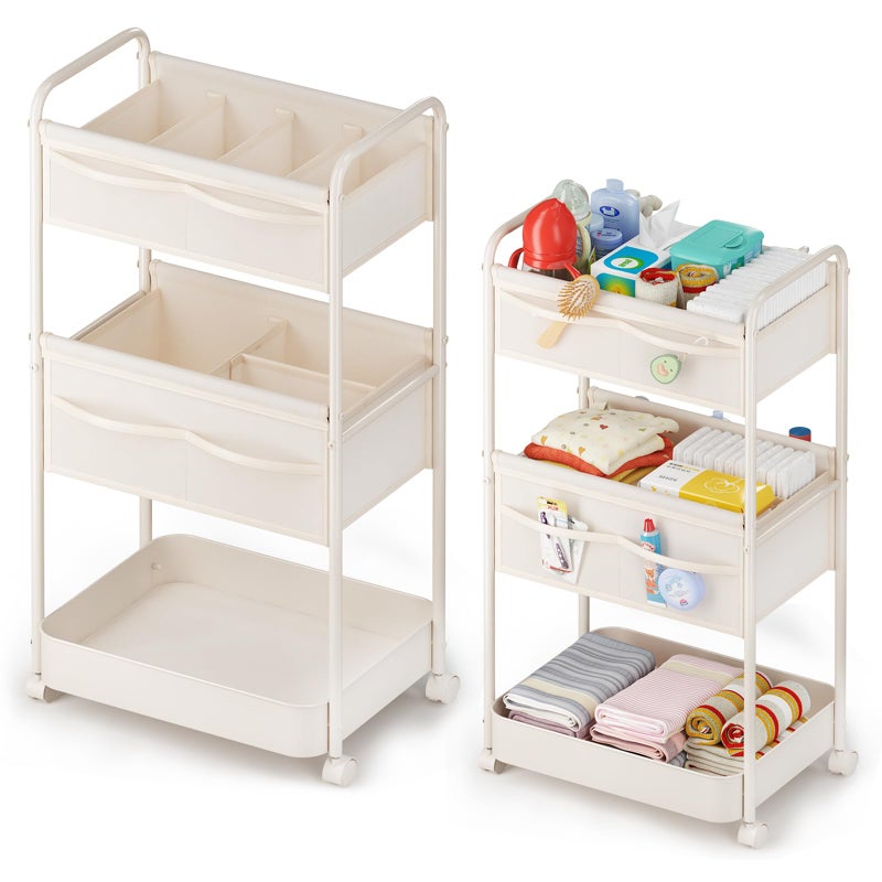 BOPHILI Baby Diaper Caddy Premium Metal Felt Movable Cart with Dividers for Newborn Nursery Essentials Large Capacity Rolling Diaper Storage Caddy Organizer for Changing Table Crib Easy Assembly Beige - Image 2
