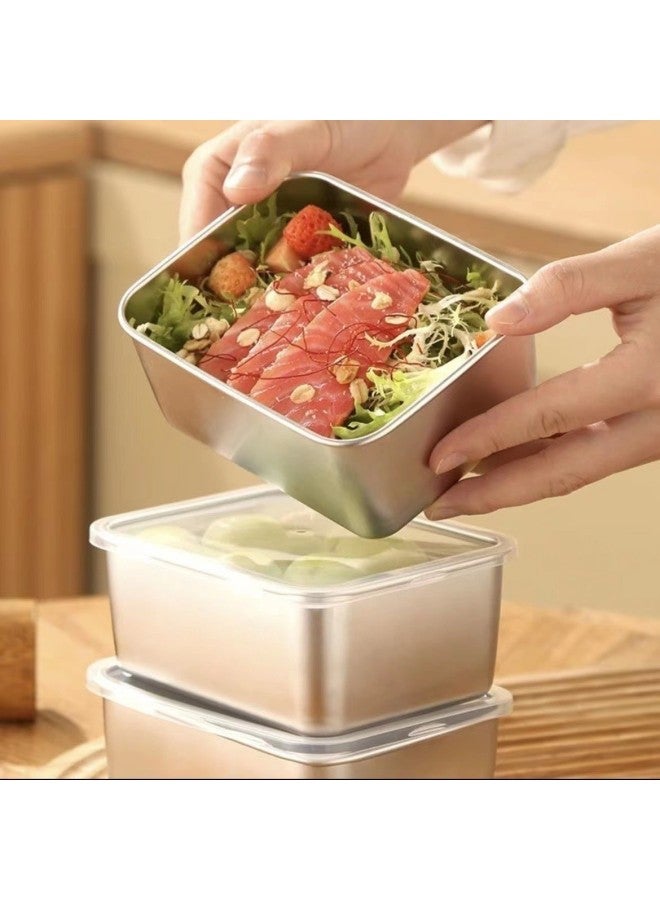 Fresh Flavor Box With Lid Stainless Steel Japanese-style Thickened Thick Flavor Box Household Food Raw Pickled Sealed Box With Lid Fresh-keeping Box-Specifications:Large Transparent Cover: 25*20*5cm  - Image 3