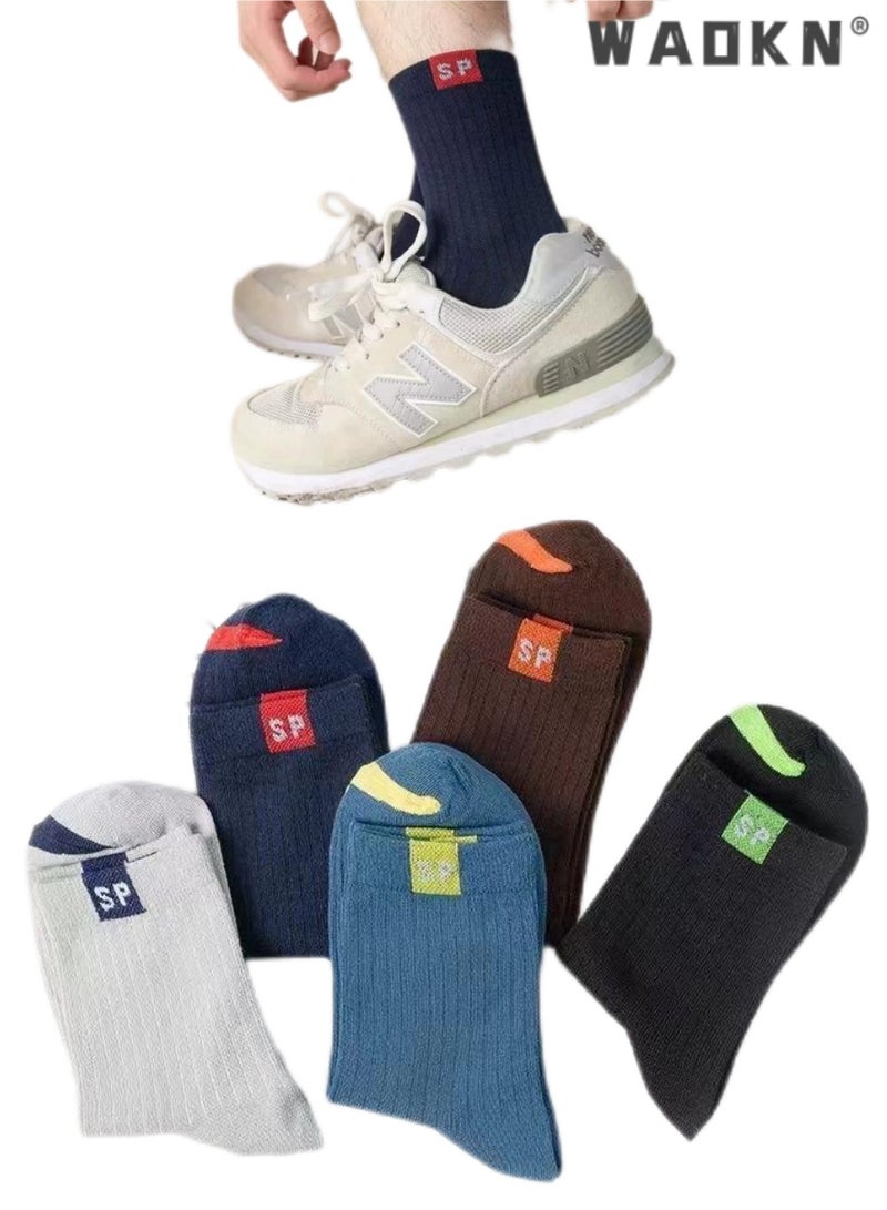 WAOKN 5 Pairs of Men Women Striped Socks, - Soft, Breathable, Moisture-Wicking, Assorted Colors, Comfortable Athletic Socks for Running, Sports, and Everyday Wear, Durable and Lightweight - Image 1