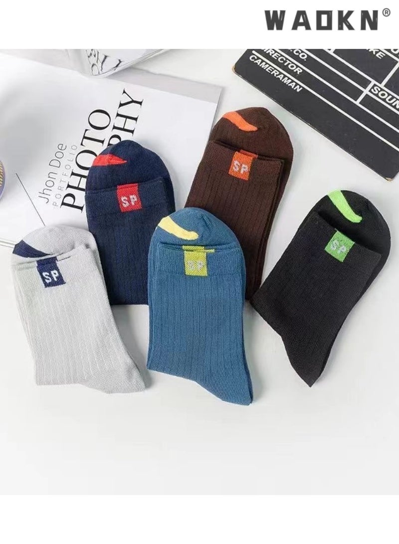 WAOKN 5 Pairs of Men Women Striped Socks, - Soft, Breathable, Moisture-Wicking, Assorted Colors, Comfortable Athletic Socks for Running, Sports, and Everyday Wear, Durable and Lightweight - Image 4