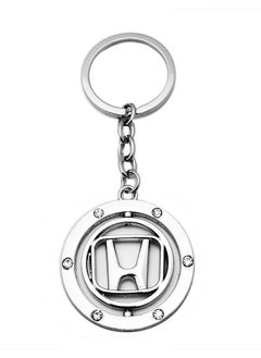 Sophisticated Honda Logo Keychain - Sleek Circular Design, Chrome Finish, Perfect for Honda Enthusiasts