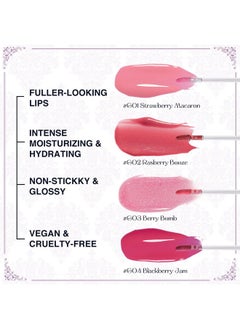 Flower Knows Violet Strawberry Rococo Glowy Lip Gloss-Moisturizing Tinted Lip Oil-Hydrating Glitter Lip Makeup For Girls&Women-Vegan & Cruelty-Free-0.12 Fl Oz,1 Count (G03 Berry Bomb)  - Image 3