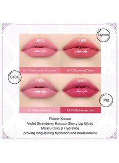 Flower Knows Violet Strawberry Rococo Glowy Lip Gloss-Moisturizing Tinted Lip Oil-Hydrating Glitter Lip Makeup For Girls&Women-Vegan & Cruelty-Free-0.12 Fl Oz,1 Count (G03 Berry Bomb)  - Image 2