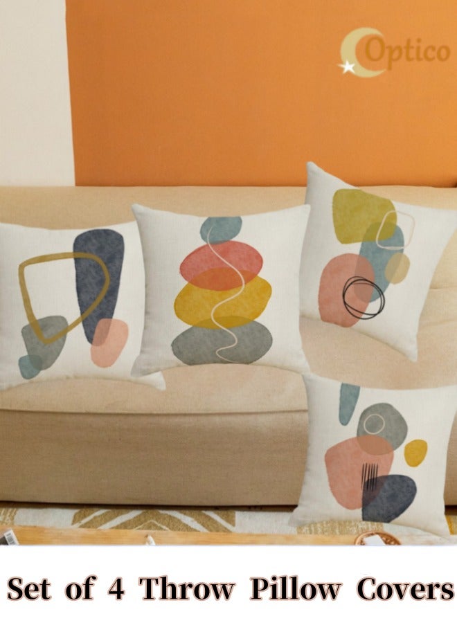 أوبتيكو أغطية وسائد،  ديكور منزلي طقم من 4 أغطية وسائد 45 × 45 سم وسادة أريكة أريكة أريكة وسائد بوهو التجريدية أغطية وسائد كتان لأريكة أريكة سيارة أريكة غرفة نوم ديكور غرفة المعيشة (غطاء فقط) - Image 1