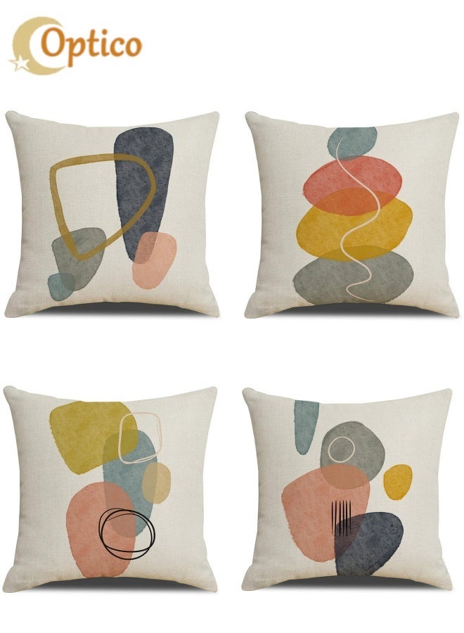Optico Throw Pillow Covers,  Home Decor Set of 4 Pillow Cases 45 x 45cm Cushion Couch Sofa Pillowcases Boho Abstract Cushion Case Linen Pillow Shells for Sofa Car Couch Bedroom Living Room Decor (Cover ONLY) - Image 1