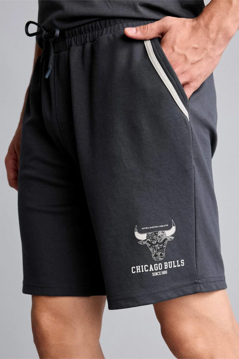 Defacto  Standard Fit Anthracite NBA Chicago Bulls Shorts for Men | Best Price UAE