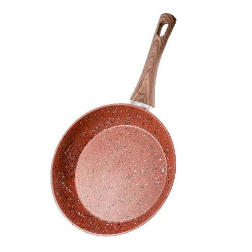 Pushkh Non Stick Marble Finish Professional Kitchen Frying pan CD Bottom Bakelite Wood Handle for Induction Cookware Safe for Dish Washer 22 CM Red - Image 5