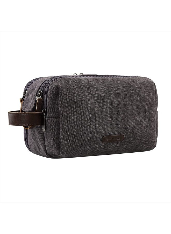 Toiletry Bag for Men, Canvas Travel Toiletry Organizer Dopp Kit Water-resistant Shaving Bag for Toiletries Accessories,Grey-Medium