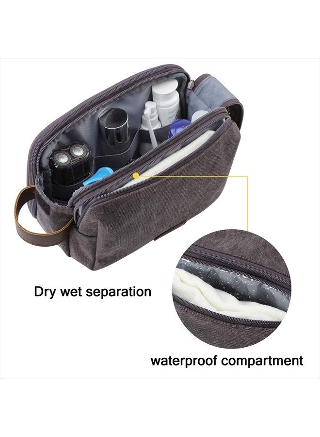 Toiletry Bag for Men, Canvas Travel Toiletry Organizer Dopp Kit Water-resistant Shaving Bag for Toiletries Accessories,Grey-Medium