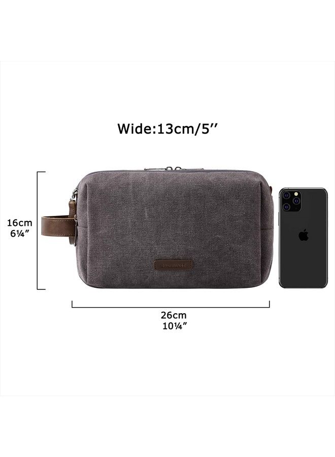 Toiletry Bag for Men, Canvas Travel Toiletry Organizer Dopp Kit Water-resistant Shaving Bag for Toiletries Accessories,Grey-Medium