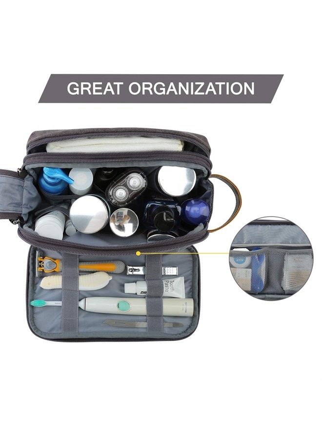Toiletry Bag for Men, Canvas Travel Toiletry Organizer Dopp Kit Water-resistant Shaving Bag for Toiletries Accessories,Grey-Medium