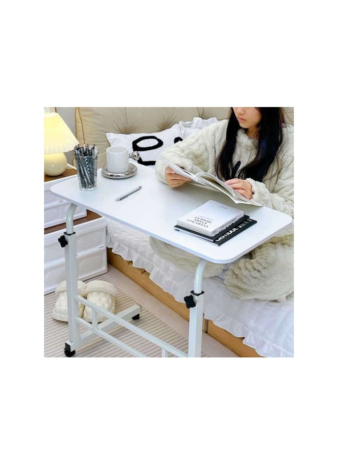 PPS TRADING - PPS Upgraded Metal Base Adjustable Movable Desktop Computer With 4 Wheels, Mobile Laptop Desk Home And Office Desks For Work and Study Moveable Portable Coffee Overbed Tray Bedside Sofa Table (White) - Image 1
