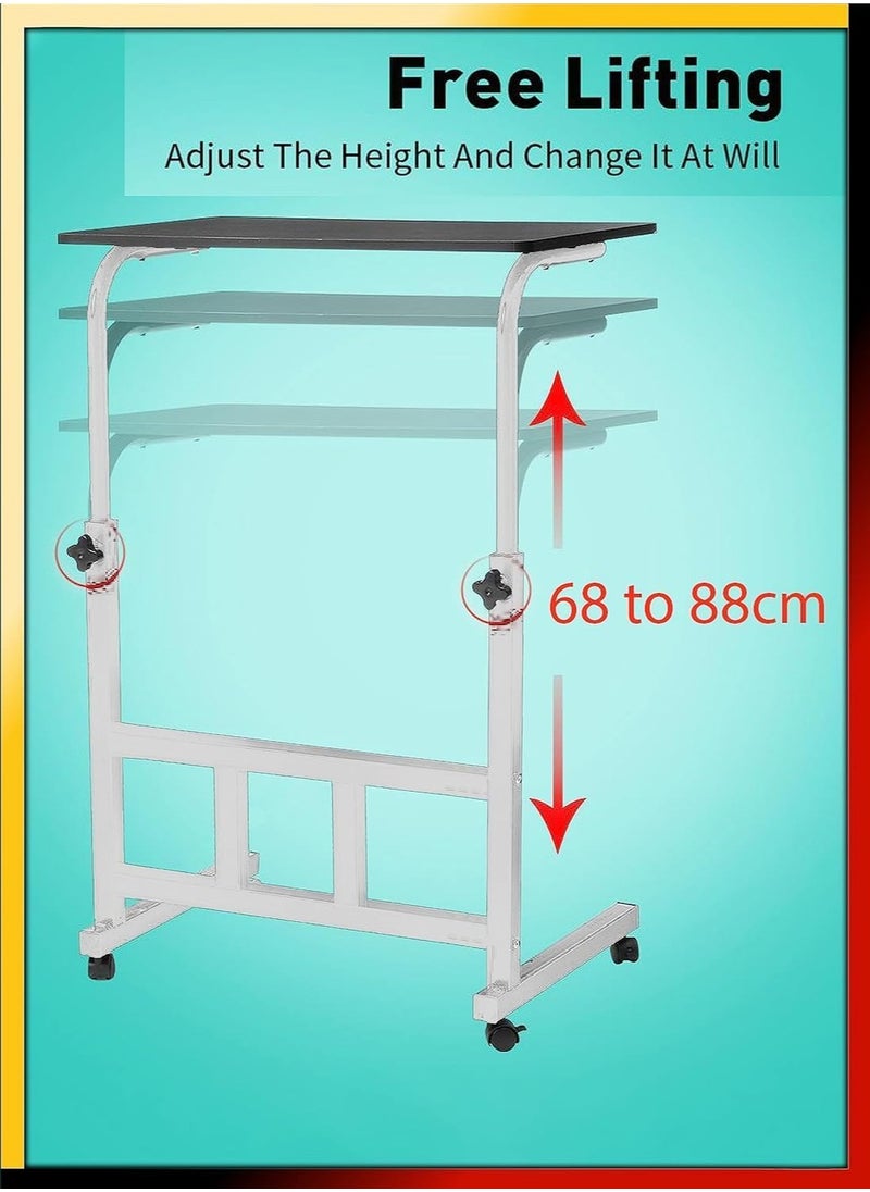 PPS TRADING - PPS Upgraded Metal Base Adjustable Movable Desktop Computer With 4 Wheels, Mobile Laptop Desk Home And Office Desks For Work and Study Moveable Portable Coffee Overbed Tray Bedside Sofa Table (White) - Image 1