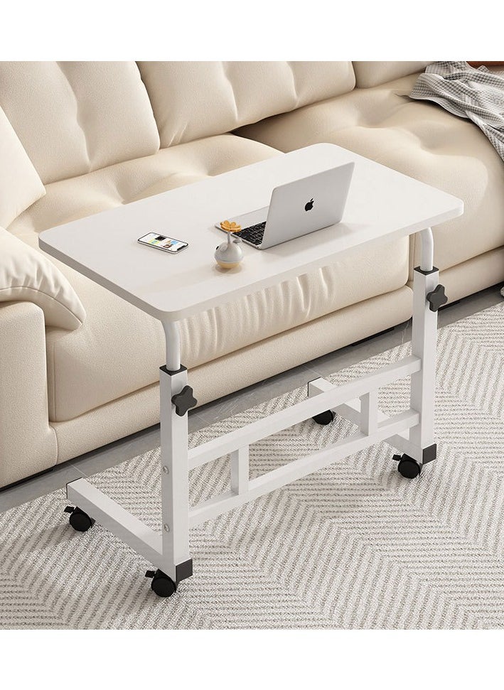 PPS TRADING - PPS Upgraded Metal Base Adjustable Movable Desktop Computer With 4 Wheels, Mobile Laptop Desk Home And Office Desks For Work and Study Moveable Portable Coffee Overbed Tray Bedside Sofa Table (White) - Image 1
